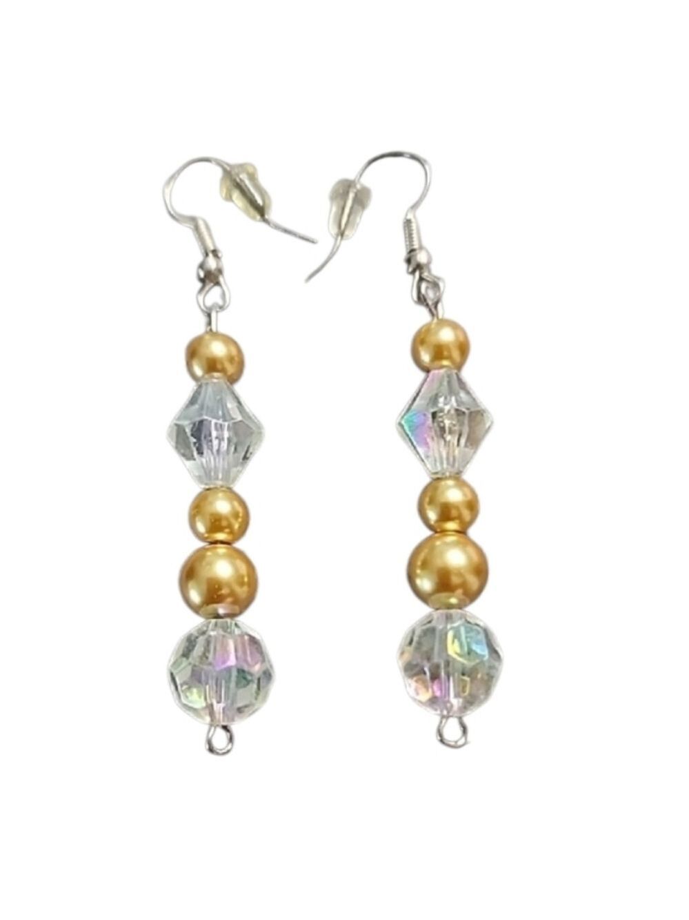 Gold Iridescent Crystal Drop Earrings